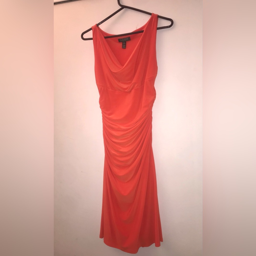 Ralph Lauren orange cocktail dress size 6 women’s. Has 2 layers.